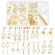 DIY Geometry Drop Earring Making Kits, Including Teardrop & Round & Rectangle & Half Round & Polygon Alloy Linking Connectors & Charms, Glass Pearl Beads, Brass Stud Earring Findings, Golden, 140Pcs/box(DIY-SC0019-01)