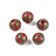 Wood European Beads, Christmas Stripe Beads, Flat Round, Orange Red, 16mm, Hole: 4.5mm(WOOD-M014-03A-02)