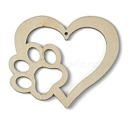 Wood Big Pendants, Heart with Paw Print Charms, Beige, 85x102x2.5mm, Hole: 2.8mm(WOOD-G020-12)