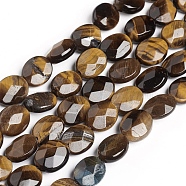 Natural Tiger Eye Beads Strands, Oval, Faceted, 10.5~11x8.2~8.5x4.1~4.6mm, Hole: 0.8mm, about 37pcs/strand, 15.16 inch(38.5cm)(G-E560-K01)
