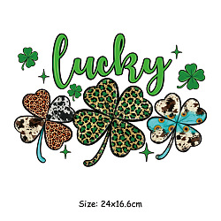 Saint Patrick's Day Theme PET Sublimation Stickers, Heat Transfer Film, Iron on Vinyls, for Clothes Decoration, Clover, 166x260mm(PW-WG34539-02)