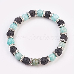 Natural Flower Amazonite Stretch Bracelets, with Brass Rhinestone Spacer Beads, 2 inch(5.2cm)(BJEW-JB03753-01)