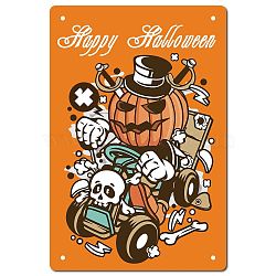 Tinplate Sign Poster, Vertical, for Home Wall Decoration, Rectangle with Word Happy Halloween, Pumpkin Pattern, 300x200x0.5mm(AJEW-WH0157-433)