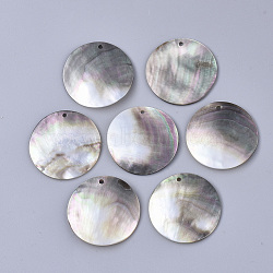 Black Lip Shell Pendants, Flat Round, Gainsboro, 30x1~2mm, Hole: 1.6mm(X-SSHEL-S251-36E)