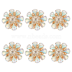 6Pcs Acrylic Rhinestone Buttons, with Brass Findings, Flower, Crystal AB, 26x12mm, Hole: 1.2mm(DIY-FG0004-60B)