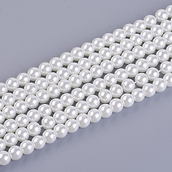 Eco-Friendly Dyed Glass Pearl Round Bead Strands, Cotton Cord Threaded, White, 6mm, Hole: 1.2~1.5mm, about 72pcs/strand, 15 inch(X-HY-A008-6mm-RB001)