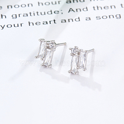 Cubic Zirconia Rectangle Stud Earrings, Silver 925 Sterling Silver Post Earrings, with 925 Stamp, Clear, 8.5x5.8mm(GZ2843-3)