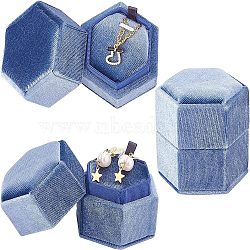 Hexagon Velvet Ring Boxes, for Jewelry, Light Steel Blue, 6.5x5.6x6.2cm(VBOX-WH0012-001)