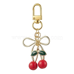 Alloy Enamel Cherry Pendant Decorations, Alloy Swivel Clasps Charms for Bag Ornaments, Golden, 82mm(HJEW-JM02681)