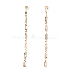 Cubic Zirconia Rectangle Dangle Stud Earrings, Real 18K Gold Plated Brass Long Tassel Earrings for Women, Cadmium Free & Nickel Free & Lead Free, Clear, 89.5x4x2mm, Pin: 0.8mm(EJEW-P206-03G-02)