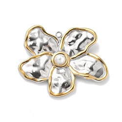 ABS Plastic Imitation Pearl Pendants, Flower, with 304 Stainless Steel Findings, PVD Vacuum Plating, Real 18K Gold Plated, 26.5x32x4mm, Hole: 1.5mm(STAS-R155-052B-G)