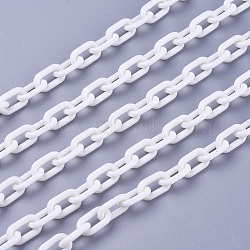 ABS Plastic Cable Chains, Oval, White, 13.5~14x8x2mm, 14.9 inch~15.35 inch(38~39cm)/strand(KY-E007-02J)