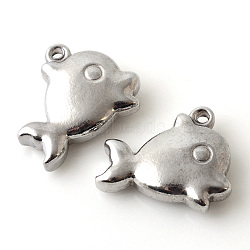 Tarnish Resistant 201 Stainless Steel Charms, Fish, Stainless Steel Color, 14x16.5x4.5mm, Hole: 1.5mm(STAS-Q195-43)