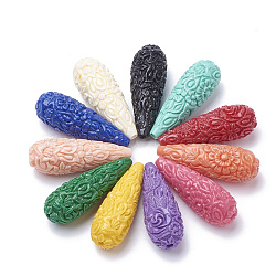 Synthetic Coral Beads, Dyed, teardrop, Mixed Color, 40~42x14mm, Hole: 1.6mm(CORA-Q033-01)