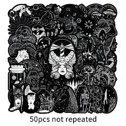 50Pcs PVC Adhesive Waterproof Stickers Gothic Punk Horror Stickers, Graffiti Decoration Stickers, for DIY Photo Album Diary Scrapbook Decoration, Black, 55~85mm, 50pcs/set(PW-WG0FAF6-01)