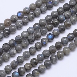 Natural Labradorite Round Bead Strands, 8mm, Hole: 1mm, about 48pcs/strand, 15.5 inch(G-I156-01-8mm)
