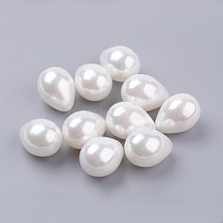 Shell Pearl Half Drilled Beads, Drop, White, 16~17x12mm, Hole: 1mm(BSHE-G017-16x12mm-17)