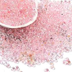 6/0 Spray Paint Glass Seed Beads, Teardrop, Pink, 5x4.5x4mm, Hole: 1mm, about 4500pcs/pound(SEED-H003-11D)