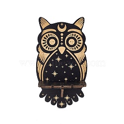 Black Hanging Wooden Crystal Display Shelf, Rustic Divination Pendulum Storage Rack, Witch Stuff, Easy to Assemble, with Iron Hanging Hook, Owl Pattern, 21x11.8x0.5cm(ODIS-G015-01F)