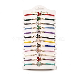 12Pcs 12 Colors Polyester Bracelets, Brass Glass Links Jewelry for Women, Butterfly, Mixed Color, 7-1/4 inch(18.5cm)(BJEW-P340-12D-G)