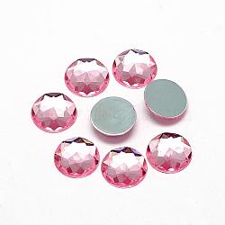 Acrylic Rhinestone Flat Back Cabochons, Faceted, Bottom Silver Plated, Half Round/Dome, Pink, 8x3mm(GACR-Q008-8mm-14)