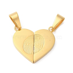 PVD Vacuum Plating 304 Stainless Steel Split Pendants, Couple Pendants, Heart with Fingerprint Charm, Golden, 23x24.5x2mm, Hole: 9x5.5mm(STAS-E195-04G)