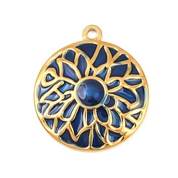 304 Stainless Steel Pendants, with Enamel, Golden, Round Charms, 28x24.5x3mm, Hole: 2mm