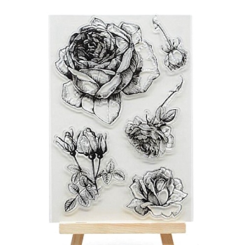 Rose Silicone Stamps, for DIY Scrapbooking, Photo Album Decorative, Cards Making, Clear, 160x110mm