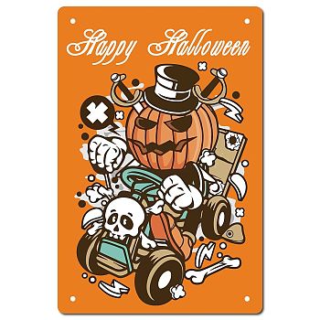 Tinplate Sign Poster, Vertical, for Home Wall Decoration, Rectangle with Word Happy Halloween, Pumpkin Pattern, 300x200x0.5mm
