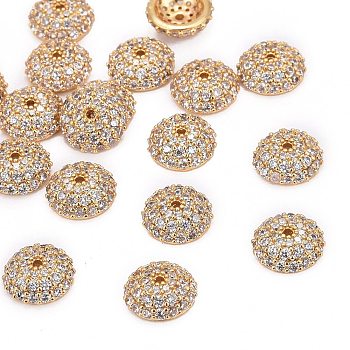 Apetalous Half Round/Dome Brass Micro Pave Cubic Zirconia Bead Caps, Golden, 8x3mm, Hole: 1mm