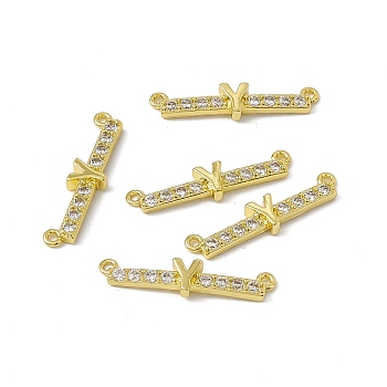 Rack Plating Brass Micro Pave Clear Cubic Zirconia Connector Charms, Real 18K Gold Plated, Long-Lasting Plated, Cadmium Free & Nickel Free & Lead Free, Letter Links, Letter.Y, 6.5x25x3mm, Hole: 1.2mm
