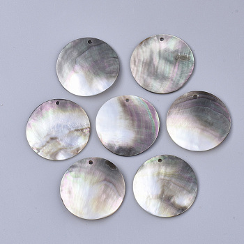 Black Lip Shell Pendants, Flat Round, Gainsboro, 30x1~2mm, Hole: 1.6mm