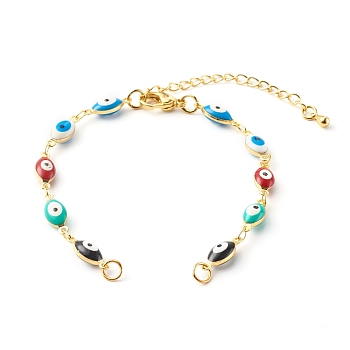 Brass Enamel Link Chain Bracelet Making, with Lobster Claw Clasps, Evil Eye, Golden, Colorful, 6-3/4 inch(17cm)