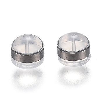 Brass Rings Silicone Ear Nuts, Earring Backs, Gunmetal, 5.7x5.7x4.5mm, Hole: 1mm