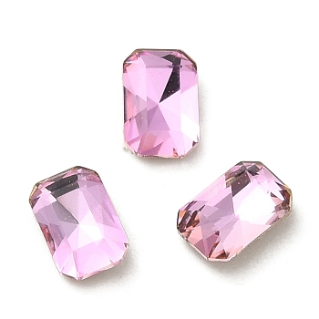 Glass Rhinestone Cabochons, Point Back & Back Plated, Faceted, Rectangle, Light Rose, 6x4x2mm