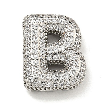 Platinum Plated Brass Micro Pave Cubic Zirconia Pendants, Letter Charms, Letter B, 20x18.5x6.5mm, Hole: 3x2mm