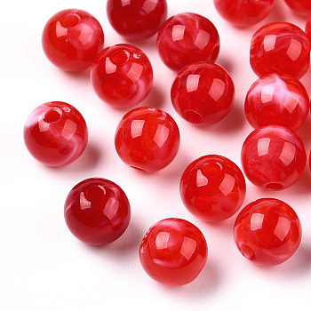 Imitation Jade Acrylic Beads, Round, Red, 8mm, Hole: 1.8mm, about 1886pcs/500g