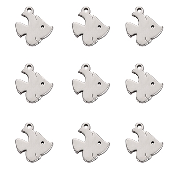 304 Stainless Steel Charms, Fish, Stainless Steel Color, 11.5x10x1mm, Hole: 1mm