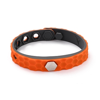 Flat Silicone Cord Bracelets, Hexagon Beads Adjustable Bracelet for Men Women, Orange Red, 9.92 inch(25.2cm)