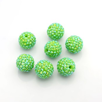 Chunky Resin Rhinestone Bubblegum Ball Beads, AB Color, Round, Light Green, 20x18mm, Hole: about 2.5mm