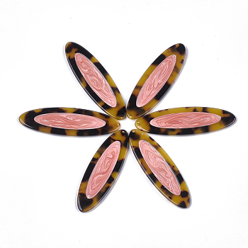 Cellulose Acetate(Resin) Big Pendants, Oval, Pink, 58x17.5x2.5mm, Hole: 1.2mm