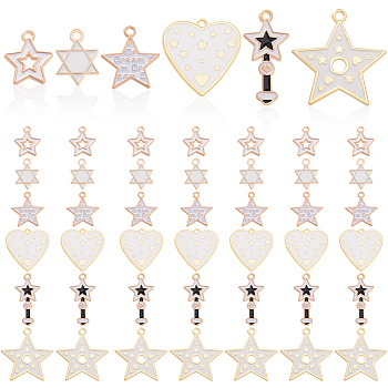 AHADERMAKER 48Pcs 6 Styles Alloy Enamel Pendants, Star & Heart, Mixed Color, 16.5~28x12~26.5x1~2mm, Hole: 1.2~2mm, 8pcs/style