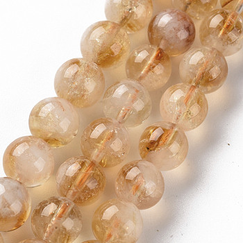Natural Citrine Beads Strands, Round, 8mm, Hole: 0.9mm, about 50~52pcs/strand, 15.35 inch(39cm)