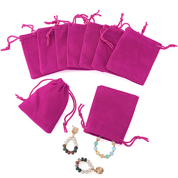 20Pcs Rectangle Velvet Drawstring Pouches, Candy Gift Bags Christmas Party Wedding Favors Bags, Camellia, 9x7cm