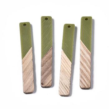 Resin & Wood Big Pendants, Two Tone, Rectangle, Olive, 52x7.5x3.5mm, Hole: 2mm