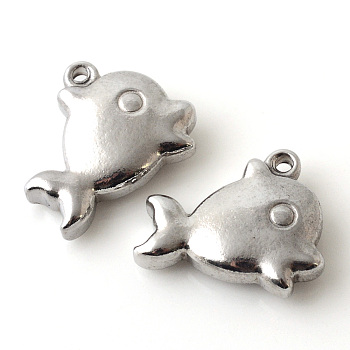 201 Stainless Steel Charms, Fish, Stainless Steel Color, 14x16.5x4.5mm, Hole: 1.5mm