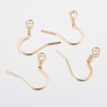 304 Stainless Steel Earring Hooks, with Horizontal Loop, Golden, 17x18.5x1.5mm, Hole: 2.5mm, 20 Gauge, Pin: 0.8mm