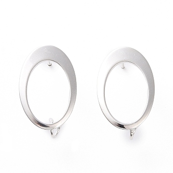 201 Stainless Steel Stud Earring Findings, with Vertical Loop and 316 Stainless Steel Pin, Oval, 925 Sterling Silver Plated, 19x12mm, Hole: 2.5mm, Pin: 0.7mm