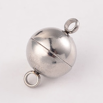 Round 304 Stainless Steel Magnetic Clasps with Loops,Stainless Steel Color,19x12mm, Hole: 2.5mm