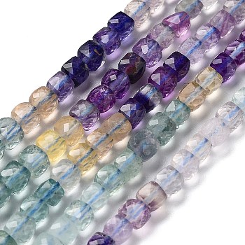 Gradient Color Natural Colorful Fluorite Beads Strands, Faceted, Cube, 4x4x4mm, Hole: 0.8mm, about 101~104pcs/strand, 15.16~15.35 inch(38.5~39cm)